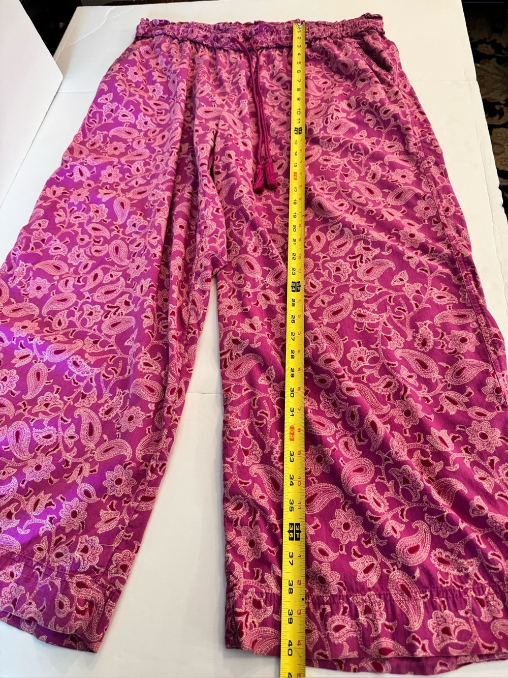 Knox Rose Pink Floral Paisley Wide-Leg Boho Pants, Cotton Blend- size XXL - Picture 8 of 9